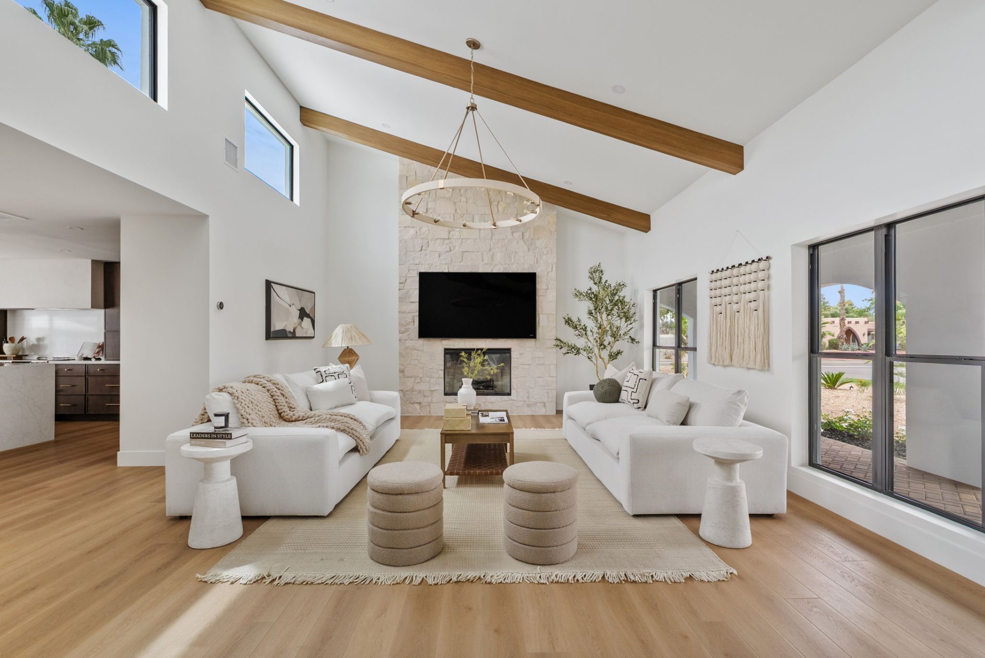 Stone fireplace